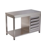 Mesa de trabalho inox c/portas e bloco de 4 gavetas modular MA Climainox